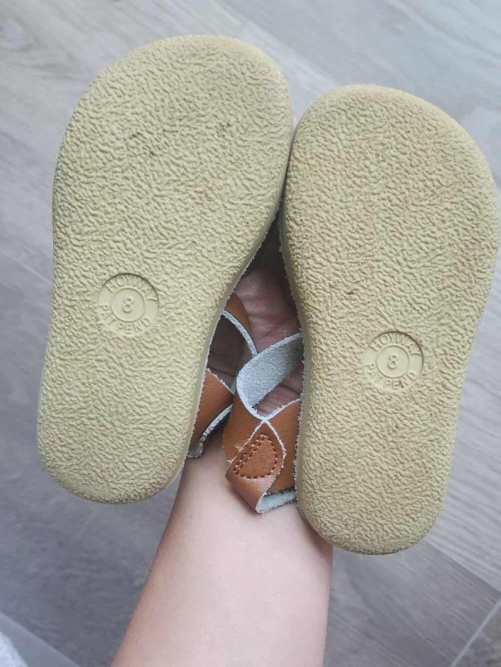 Kids' Tan Buckle Sandals with Gold Accents - Sun-San Style